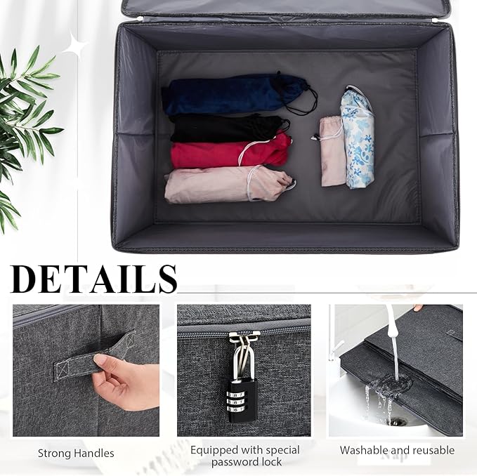 Briwooody Discreet Lockable Toy Bag Storage Organizer Toy Bag Storage Bins Case with Zipper Lid for Women and Men Clothes Container(Gray,19.3 x 14.6 x 11.8 Inch) - Image 4