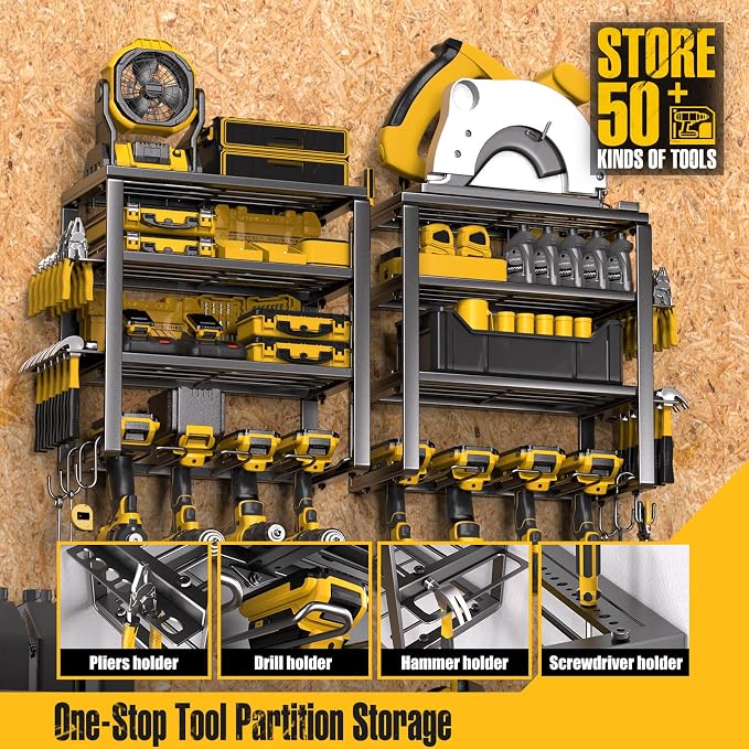 Spampur Power Tool Organizer Wall Mount, Heavy Duty 420LB with 8-Slot Drill Holder - All-in-One Garage Storage for Workshop, Christmas Gift for Men, Dad, DIYers, 15 Min Quick Assembly - Image 6