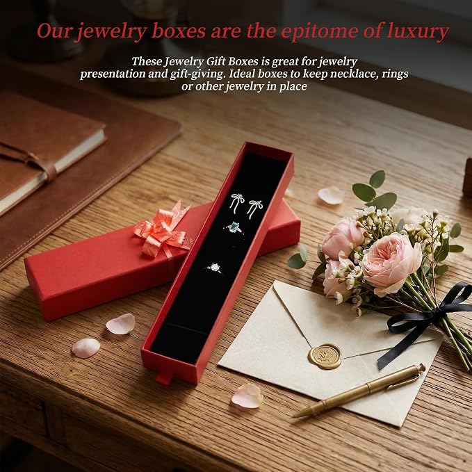 12-Pack Drawer Style Jewelry Gift Boxes with Sponge Insert, 8.7"x1.8"x1.2" Necklace & Bracelet Display Box for Presentation, Cardboard Storage Organizer for Pendant, Ring, Earring - Red - Image 5