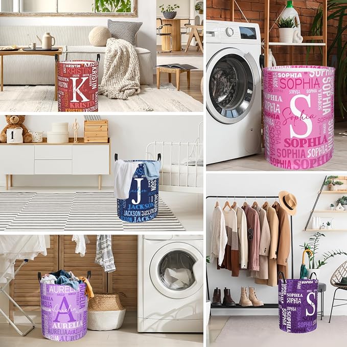 Custom Name Laundry Hamper, Personalized Laundry Basket with Name for Baby Boys Girls, Customized Collapsible Dirty Clothes Hamper Storage with Handles for Bedroom Bathroom Dorm Room Decor - Image 7