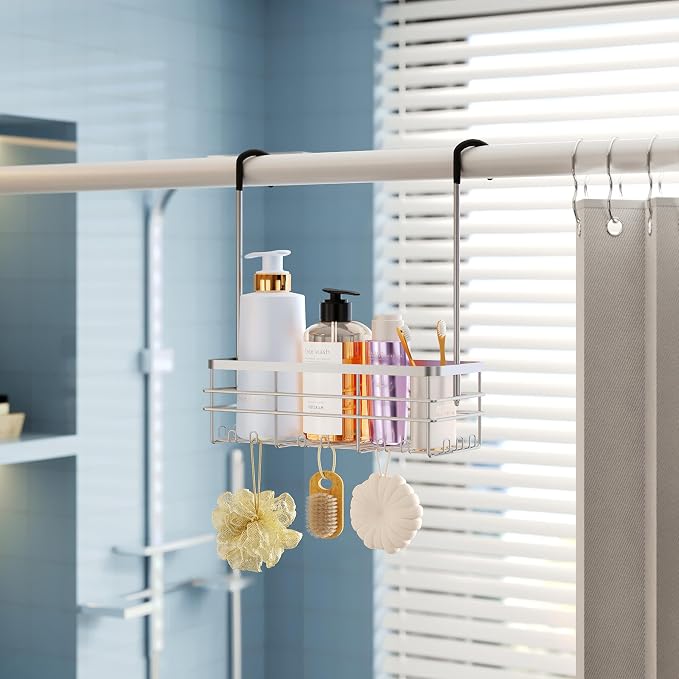 HapiRm Hanging Shower Caddy Organizer - No Drilling Shower Organizer with Hooks, Rustproof & Waterproof 304 Stainless Steel Bathroom Shelves - Silver (1 Basket) - Image 8