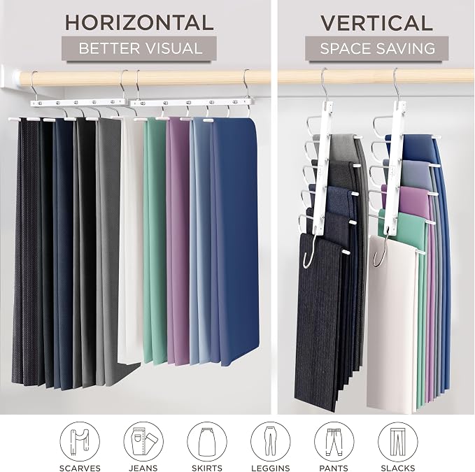 MORALVE Pants Hangers Space Saving - European Beechwood Scarf and Jean Hangers - Closet Organizer and Space Saver Pant Rack, Leggings Hanger, and Scarf Holder with 360° Swivel Hook (1 Pack) - Image 4