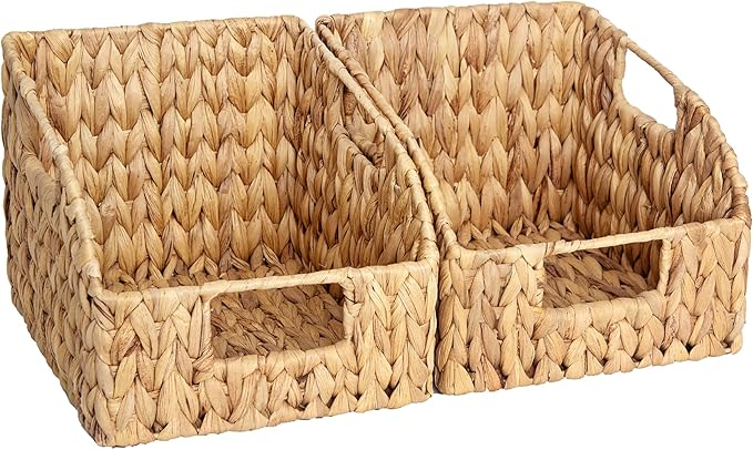 StorageWorks Pantry Baskets for Organizing, Wicker Basket with Built-in Handles, Handwoven Wicker Storage Baskets, Water Hyacinth for Shelves, 2 Pack by StorageWorks