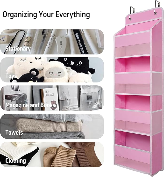 TYMENSH Over The Door Hanging Organizer with 4 Large Pockets – Closet, Bathroom, Nursery, Bedroom, Dorm Storage for Toys, Cosmetics, and Baby Essentials, Pink - Image 6