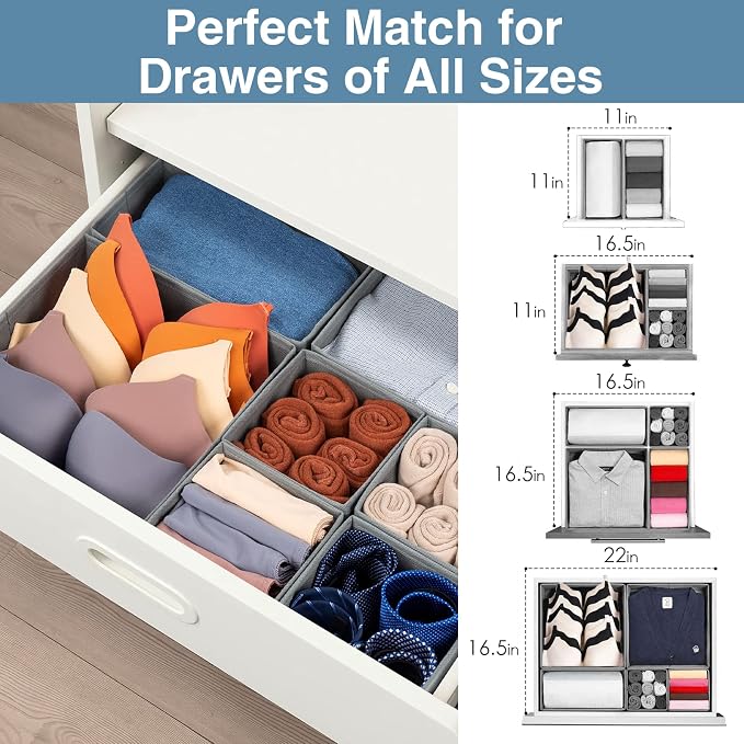 Criusia Drawer Organizer Clothes, 8 Pack Underwear Organizer, Foldable Closet Organizers and Storage Dresser Dividers for Clothes, Socks, Scarves, Ties (Gray) - Image 4