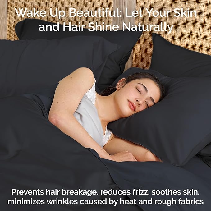 Viscose Bamboo Sheets King Size 4PC Set - Cooling Sheets for Hot Sleepers with Moisture Wicking Technology - Silky Soft 18 Inch Deep Pocket - Charcoal 76"x 80"