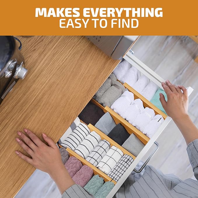 4-Pack Bamboo Drawer Dividers - 2.6 Inches High, Adjustable 12 to 17 Inches Expandable Drawer Organizer Dresser Separator for Clothes, Utensils, Bedroom, Bathroom, Kitchen, Office Storage Organization - Image 5