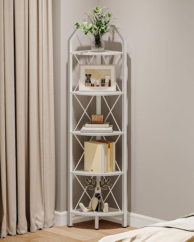 CHOEZON 5-Tier Corner Shelf, Industrial Corner Bookshelf, 59.4" Corner Storage Stand, Plant Stand Display Shelf, Corner Bookcase for Bedroom, Living Room, Home Office, White TCJ10WB by Choezon