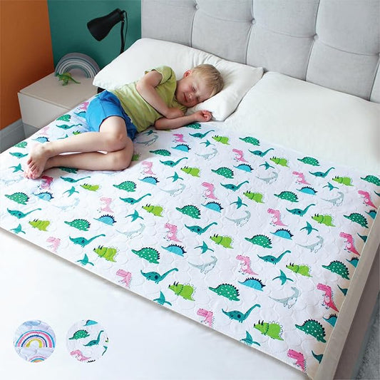 Hygge Sheets® Potty Training Pee Pads for Kids, Toddlers - 100% Waterproof, Non Slip Bed Wetting Pad for Full Size Beds - Washable, Reusable Mattress & Sheet Protector - Dinosaur