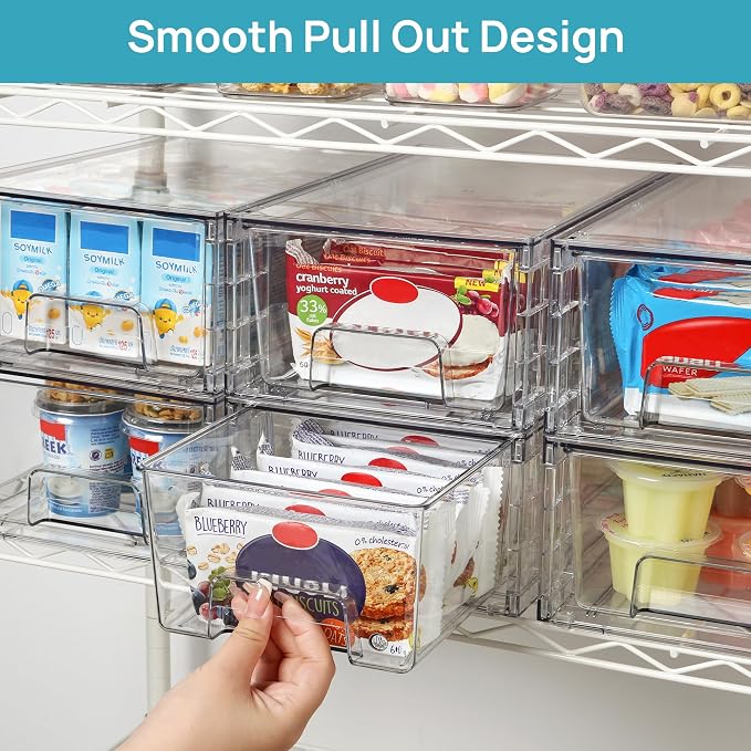 Vtopmart 6 Pack Stackable Storage Drawers,Clear Acrylic Drawer Organizers with Handles, Easily Assemble Containers for Fridge, Bathroom,Kitchen Undersink,Cabinet,Pantry Organization and Storage - Image 5