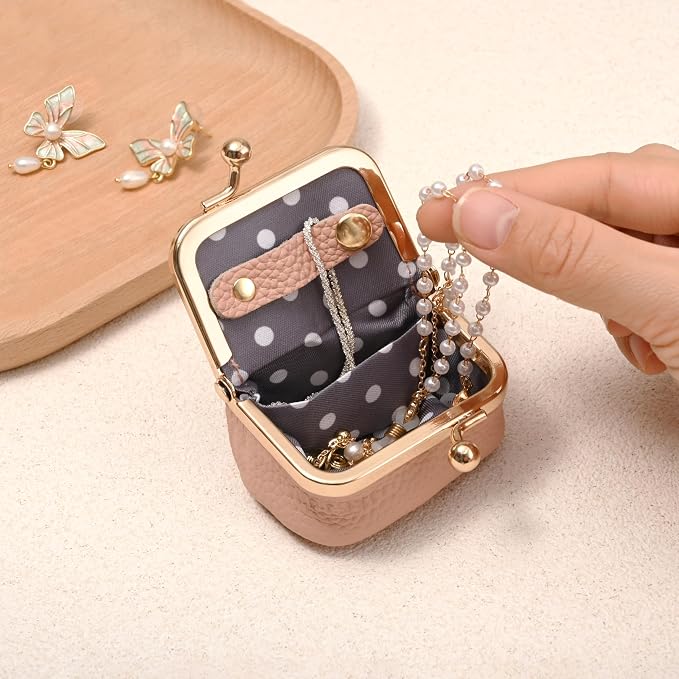 Zivyes Mini Jewelry Box Travel Small Coin Purse Organizer Case Genuine Leather Tiny Size (Light Pink) - Image 4