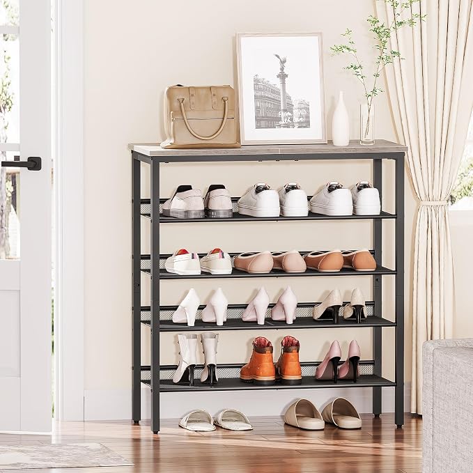 HOOBRO Shoe Rack for Entryway, 5-Tier Shoe Organizer with Adjustable Mesh Shelves, 16-20 Pairs of Shoes, Spacious Floor Mount, Metal, Industrial, Shoe Shelf for Closet, Greige BG12XJ01 - Image 2