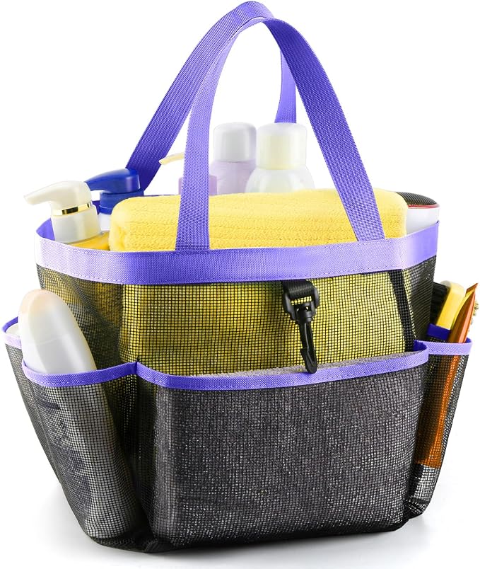 LOYEE Mesh Shower Caddy Portable for College Dorm Room Essentials with 8 Pockets, Shower Bag for Beach, Swimming, Gym, Travel, Bathroom(Purple) by LOYEE