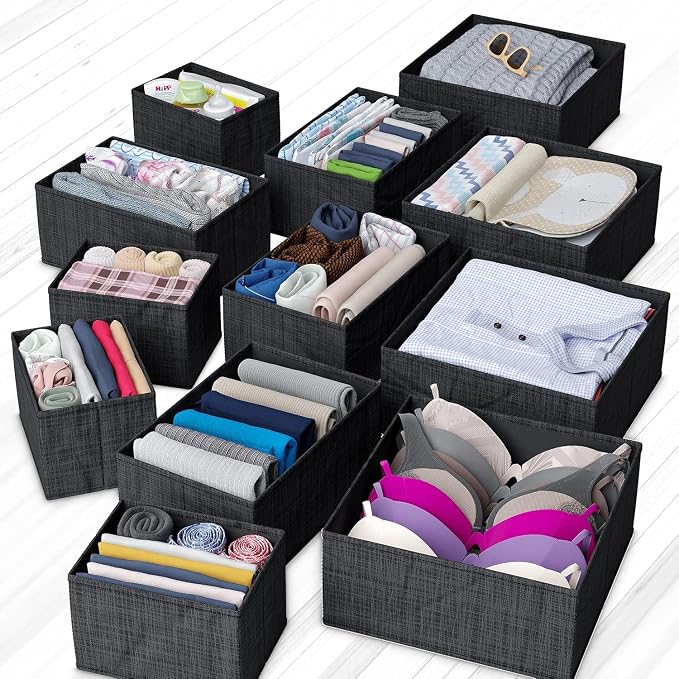Drawer Organizer Clothes Set of 12 Black - Dresser Organizer For Nursery, Bedroom, Closet - Perfect Baby Clothes Organizer and Storage & General Nursery Organization or Dresser Drawer Organizers - Image 7