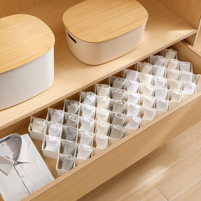 ROUFA Sock Drawer Organizer for Dresser, Honeycomb Underwear Dividers for Women, Panty Separator for Bras, Socks, Belt and Leggings (12pcs.White) - Image 3