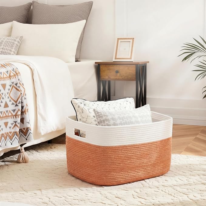 Artfeel Blanket Basket,Rectangle Woven Baskets for Storage,100L Laundry Basket for Decorative Nursery Blanket,Toys,Dirty Clothes and Magazine in Shelves,Baby Room,and Living Room - Image 2