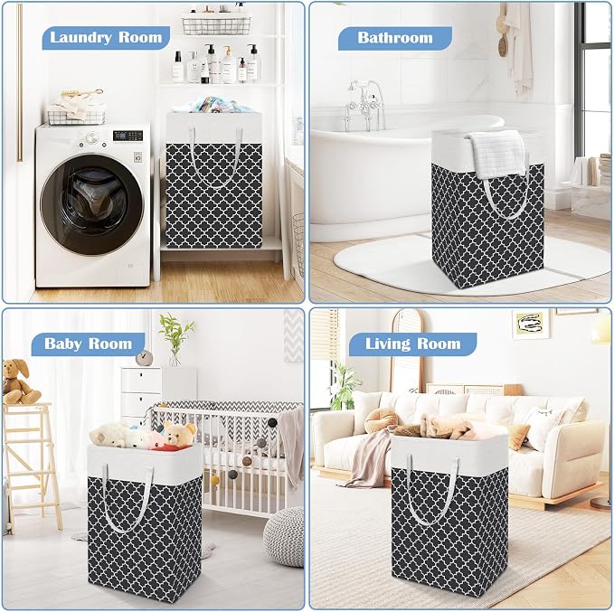 BlissTotes 3-Pack Laundry Basket, Freestanding＆Waterproof Laundry Hamper, Collapsible Tall Clothes Hamper with Easy Carry Handles for Clothes, Towels in the Family and Dorm,Clover Black,100L - Image 6