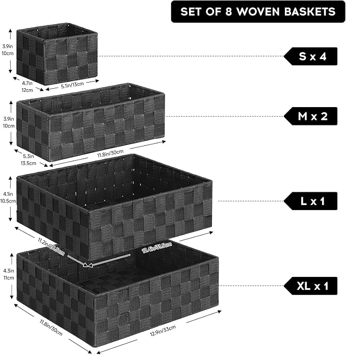 Posprica Woven Baskets, Storage Baskets for Organizing (Set of 8), Cube Baskets Bin Container Matching Storage Boxes Organizers for Pantry, Office, Shelves, Media-room - Image 3