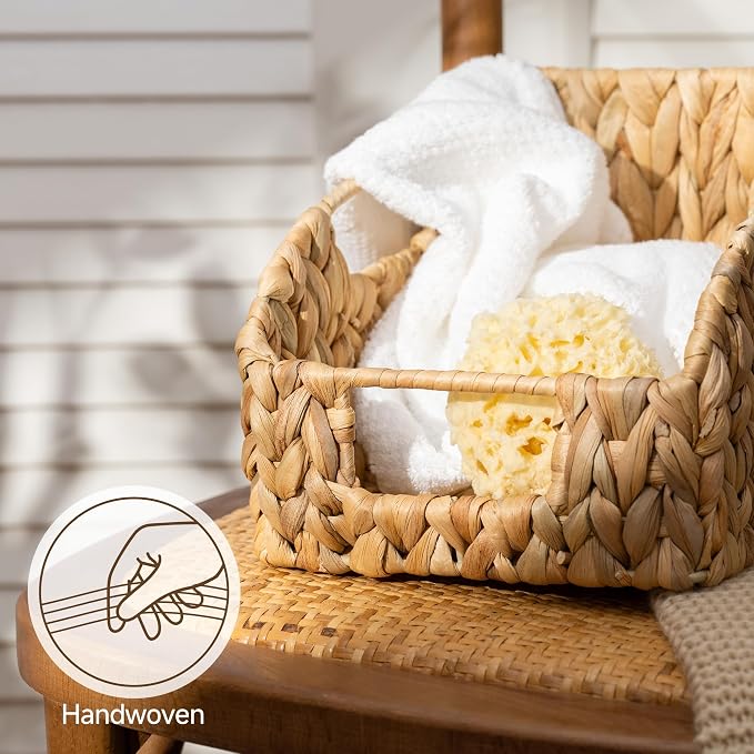 StorageWorks Water Hyacinth Pantry Storage Baskets, Wicker Baskets with Built-in Handles, Handwoven Shelf Baskets for Organizing, Pantry Organizers and Storage, 3 Pack - Image 4