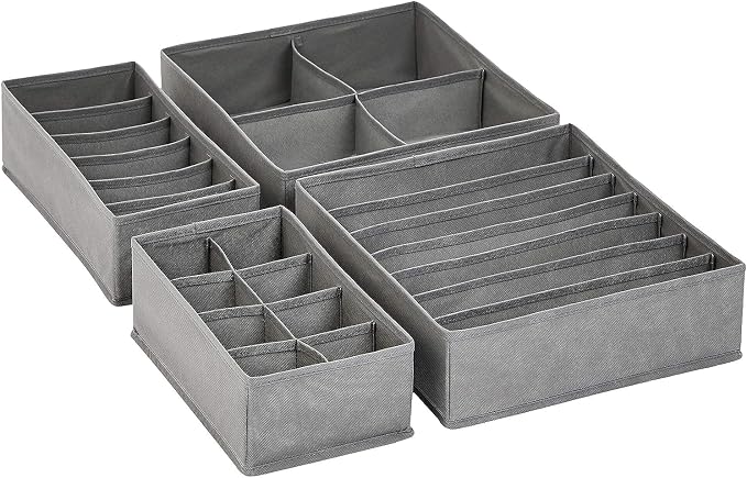 Amazon Basics Dresser Drawer Storage Organizer for Undergarments, Set of 4, Gray | Set of 4 by AmazonBasics