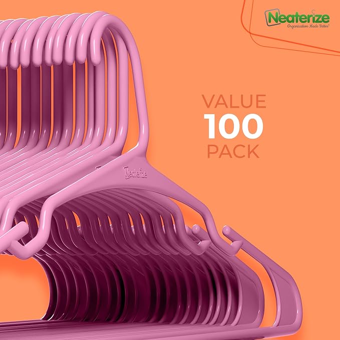 NEATERIZE Clothes Hangers Plastic 100 Pack for Adults - Plastic Hangers, The Perfect Coat Hanger and Space Saving Clothes Hangers for Closet - Pink Hangers - Image 7