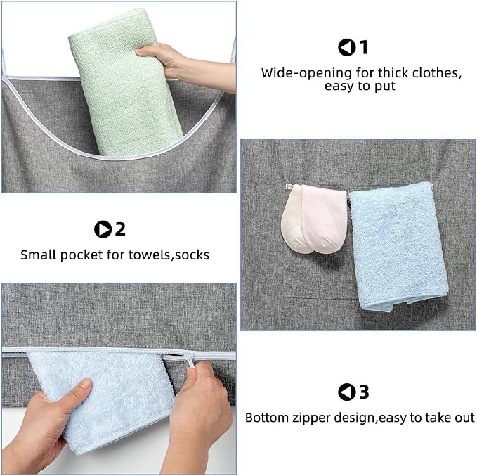 SAVERHO X-Large Door Hanging Hamper Bag,2 Pack Large Capacity Hanging Laundry Hamper Basket with Wide Opening Dirty Clothes Laundry Hamper Storage Bag Size 35X22inch(Grey-2Pack) - Image 6