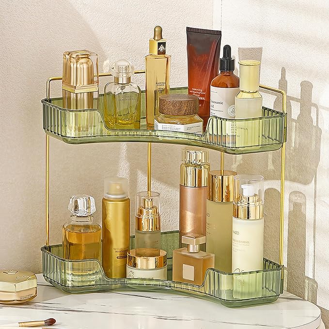 Aveniee Corner Bathroom Counter Organizer, Bathroom Countertop Shelf Makeup Organizer for Vanity Perfume Tray for Corner Storage (2 Tiers, Green) by Aveniee
