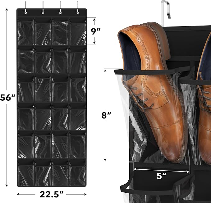 Simple Houseware 24 Pockets Large Clear Pockets Over The Door Hanging Shoe Organizer, Black (56" x 22.5") - Image 2