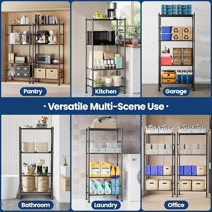 Abiglifty Storage Shelves, 4-Tier Wire Shelving, Metal Shelving with Adjustable Leveling Feet, Garage Storage for Bathroom, Closet, Kitchen - Image 6