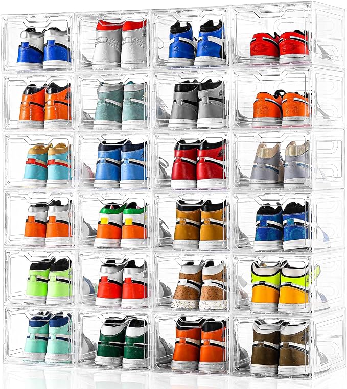 12 Pack Thicken & Sturdy Clear Shoe Storage Organizer with Magnetic Door, Shoe Boxes Clear Plastic Stackable for Closet, Shoe Rack for Sneaker Boot Container, Shoe Cabinet Fit up to US Size 12 - Image 6