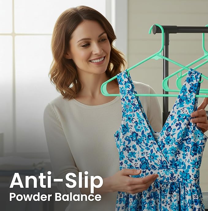 Utopia Home Plastic Hangers 50 Pack - Space Saving Clothes Hanger - Durable & Strong Closet Organizers and Storage with Built-in Strap Hooks - Essential for Shirts, Pants, Skirts & Coats (Aqua) - Image 7