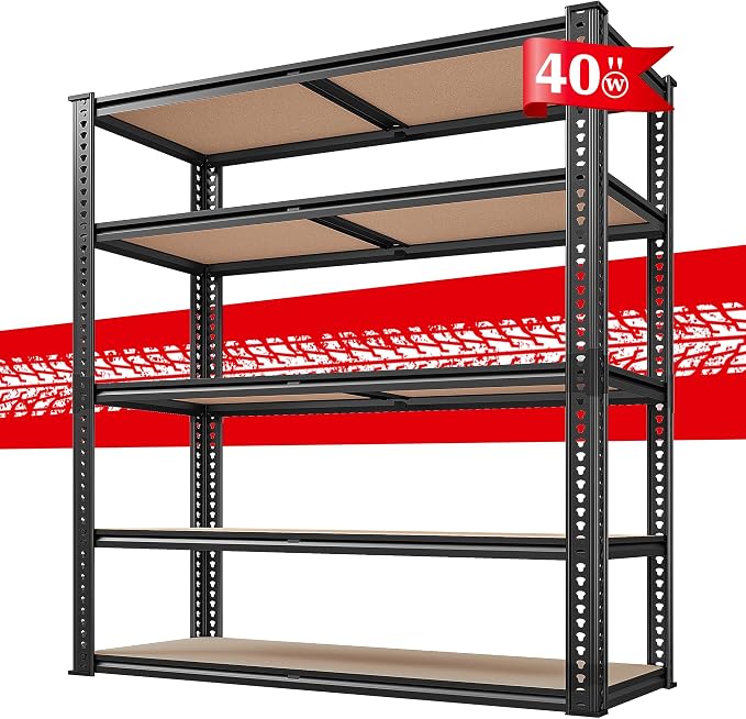 REIBII 40" W Garage Shelving 2500LBS Storage Shelves 72" H Metal Shelving 5 Tier Metal Shelves Adjustable Pantry Shelf for Garage Closet Kitchen Basement 40" W x 19.7''D x 72''H - Image 9