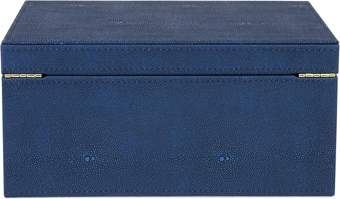 HofferRuffer Faux Leather Decorative Box, Large Wooden Structure Keepsake Box Accessory Organizer Jewelry Organizer with Hinged Lid, Storage Container for Home or Office (NavyBlue Shagreen) - Image 8