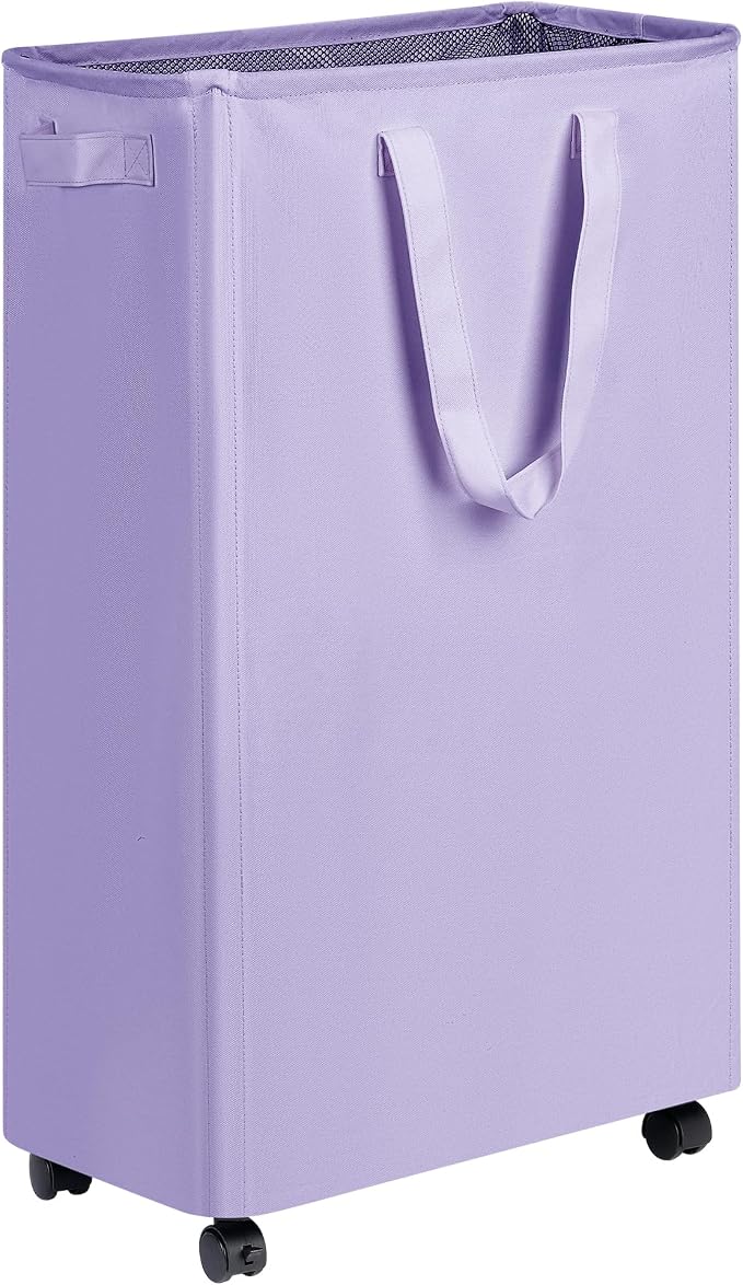 efluky Slim Laundry Hamper with Wheels, Rolling Laundry Basket for Clothes, Small Laundry Basket for Bedroom, Dorm and Laundry Room, 75L (19.8 Gallons) Purple by efluky