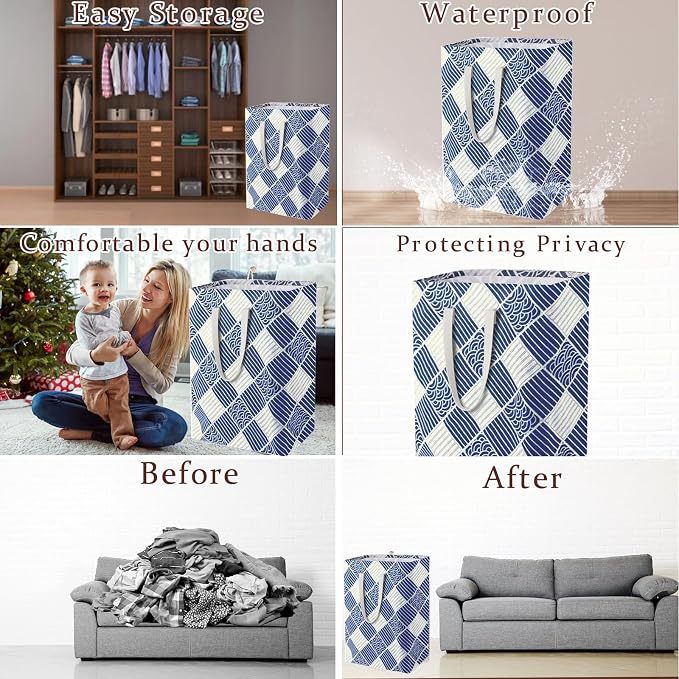 Waterproof Laundry Hamper Collapsible Laundry Basket Leather Handle Laundry Bag Large Clothes Storage Toy Organization for Bathroom Bedroom Laundryroom College Dorms (LXY-888) - Image 3