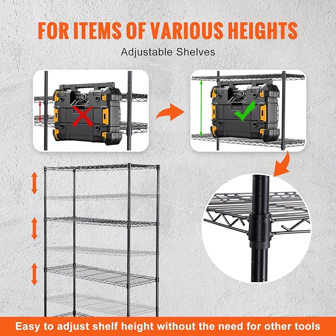 VEVOR Storage Shelving Unit, 4-Tier Adjustable Storage Shelves, 48" L x 18" W x 74" H Garage Storage Shelves, Metal Shelves with Wheels for Kitchen Pantry Basement Bathroom Laundry - Image 8