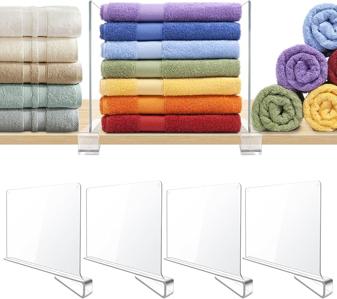 BAUMFEUER 4 Pack Clear Acrylic Shelf Dividers for Closet Shelf Organizer of Bedroom Kitchen Office Bathroom Organizer for Clothes Books Hats and Handbags by BAUMFEUER