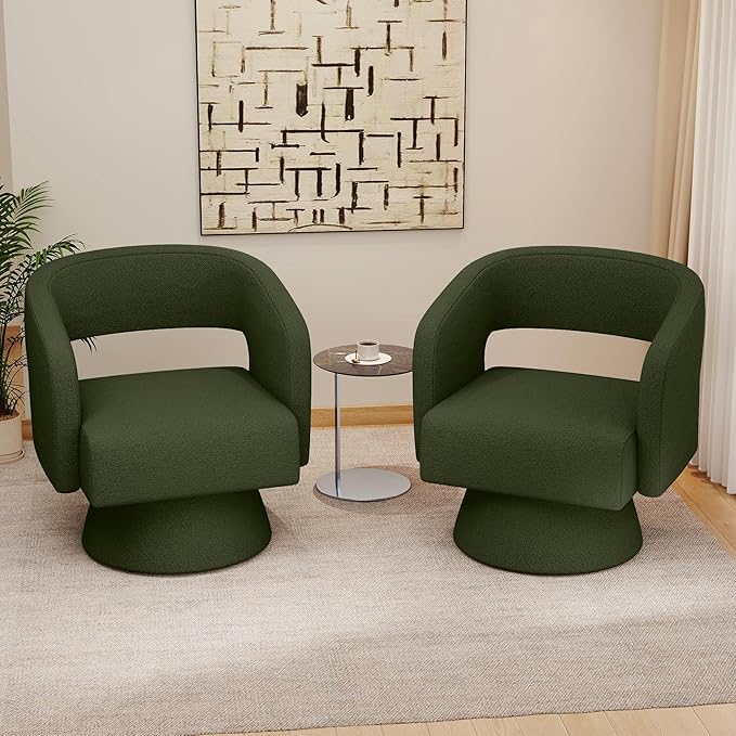 Nebuaegis Swivel Accent Chair, Modern Comfy Teddy Barrel Chairs, Oversized Upholstered Round Arm Chair for Living Room, Bedroom, Reading Room, Green, 1 PCS