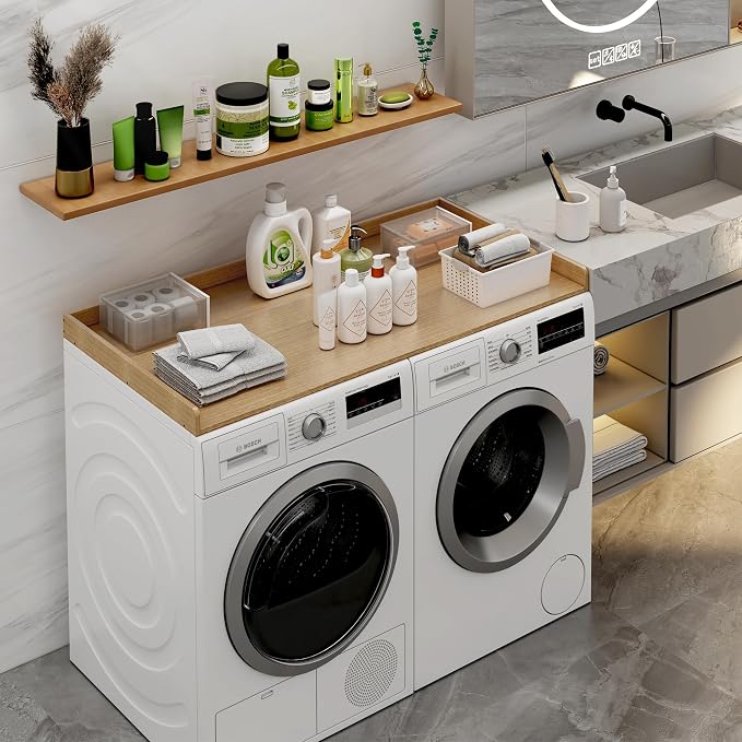 efluky Washer Dryer Countertop, Wood Countertop with Edge Rails for Laundry Room Organization and Storage, Washer Dryer Topper for Laundry Room, 27.5" x 54" Oak - Image 5