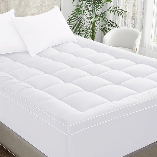 3 Inch Mattress Topper Queen Size Breathable Filled Soft Fluffy Supportive for Back Pain Relief, Bed Mattress Pad Pillow Topper with Extra Thick Padded Protector for 8"-21" Deep Pocket