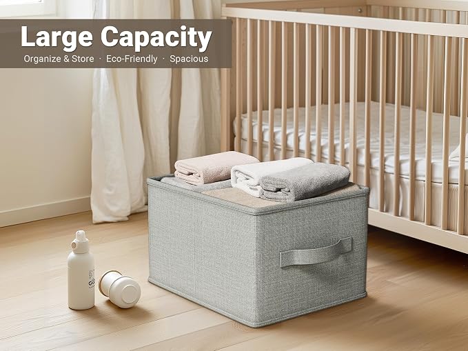 LayerSpace 3 Pack Fabric Storage Bins for Shelves | 16.25x12x10in Closet Storage Baskets | Collapsible Storage Bins |Fabric Closet Organizers with Handles | Light Gray - Image 2