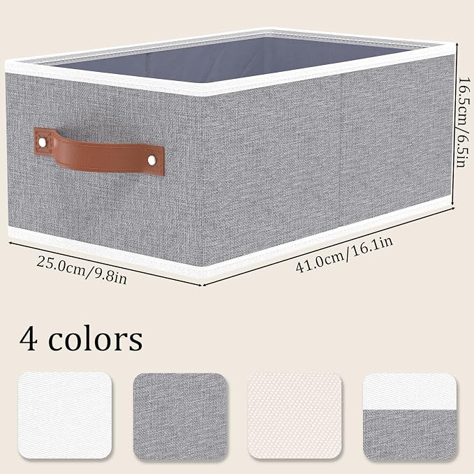 OUTBROS Cube Storage Unit Boxes, Foldable Bins for Bedrooms, Living Rooms, Shelves, Baskets With Handles, Fabric Wardrobe Organiser, Grey, 16.1 x 6.5 x 9.8 inch, 3-Pack - Image 6