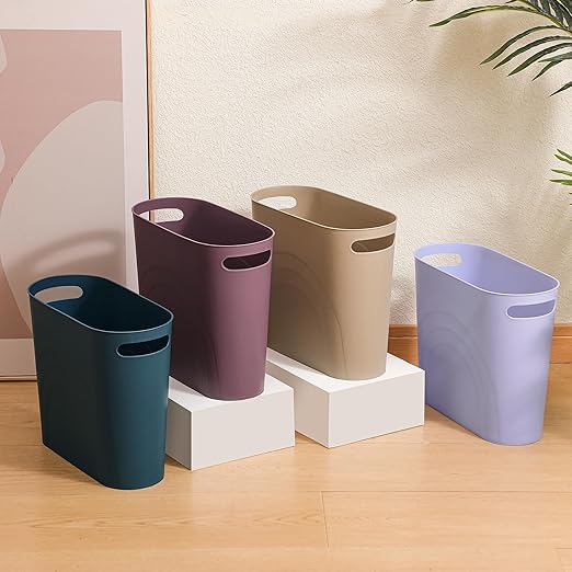 rejomiik Small Trash Can, 3.5 Gallon Slim Garbage Can Plastic Waste Basket with Handles Container Bin for Narrow Spaces Bathroom, Bedroom, Kitchen, Office at Home, Khaki - Image 5