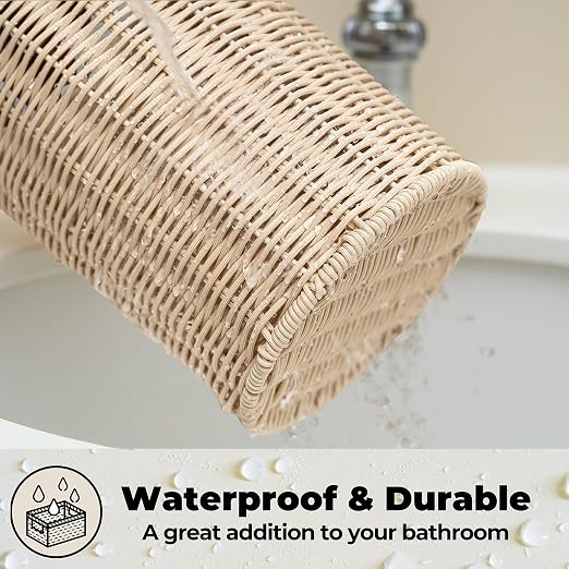 GRANNY SAYS Wicker Small Bathroom Trash Can with Lid, 2 Gallon Cute Decorative Waste Basket for Bedroom and Dorm, Office Garbage Cans for Under Desk, Mini Round Trash Bin for Decor, Off White - Image 5
