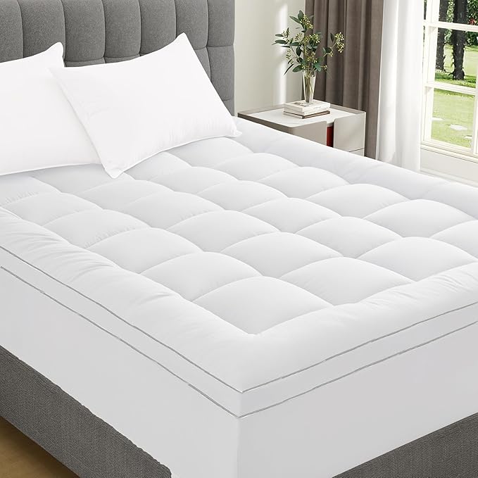 3 Inch Mattress Topper Full Size Breathable Filled Soft Fluffy Supportive for Back Pain Relief, Bed Mattress Pad Pillow Topper with Extra Thick Padded Protector for 8"-21" Deep Pocket