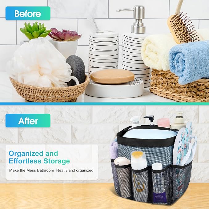 Attmu Mesh Shower Caddy Portable for College Dorm Room Camping Essentials, Shower Caddy Dorm with 9-Pockets, Large Capacity Hanging Basket Bathroom Bag for Toiletry, Swimming, Gym, Camp, Beach - Image 5