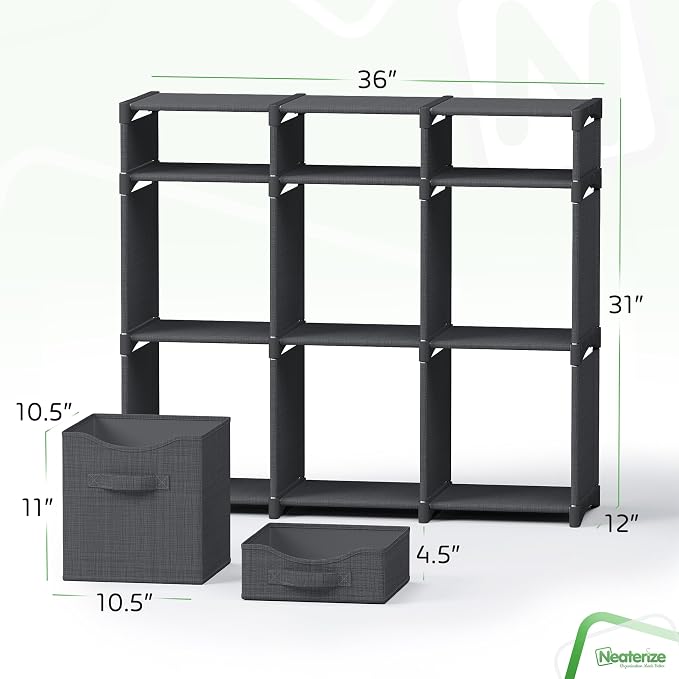 Cube Storage Organizer with Storage Bins Included - The Perfect Closet Organizers and Storage Solution. Includes 9 Storage Cubes, Great For Toy Storage, Closet Storage, Clothes Storage (Dark Grey) - Image 2
