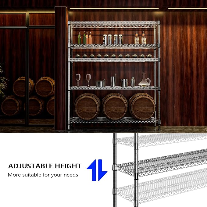 M MZG 3500LBS 59" W 5 Tier Storage Shelves Rack Metal Wire Shelving Unit, Storage Standing Shelf Organizer for Laundry Bathroom Kitchen Pantry Closet Garage, Chrome 17.7" D x 59.1" W x 70.4" H - Image 5