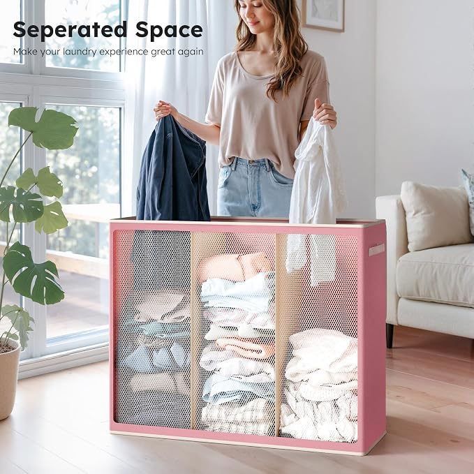 SOLEDI 180L 3-Section Laundry Hamper with Lid, Extra Large Dirty Clothes Basket with Sturdy Handles for Laundry Room & Bedroom - Durable Organizer for Sorting Laundry - Image 3