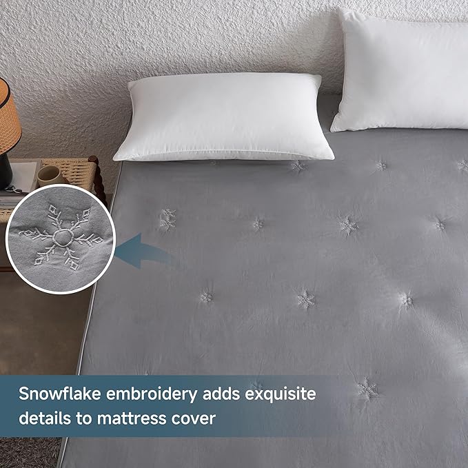 Simple&Opulence Twin Size Mattress Pad Protector, 100% Cotton Top Cooling Breathable Quilted Mattress Cover Fitted Sheet Stretches up to 16 Inches Deep Pocket Non Slip Soft Bed Pad Topper-Dark Grey
